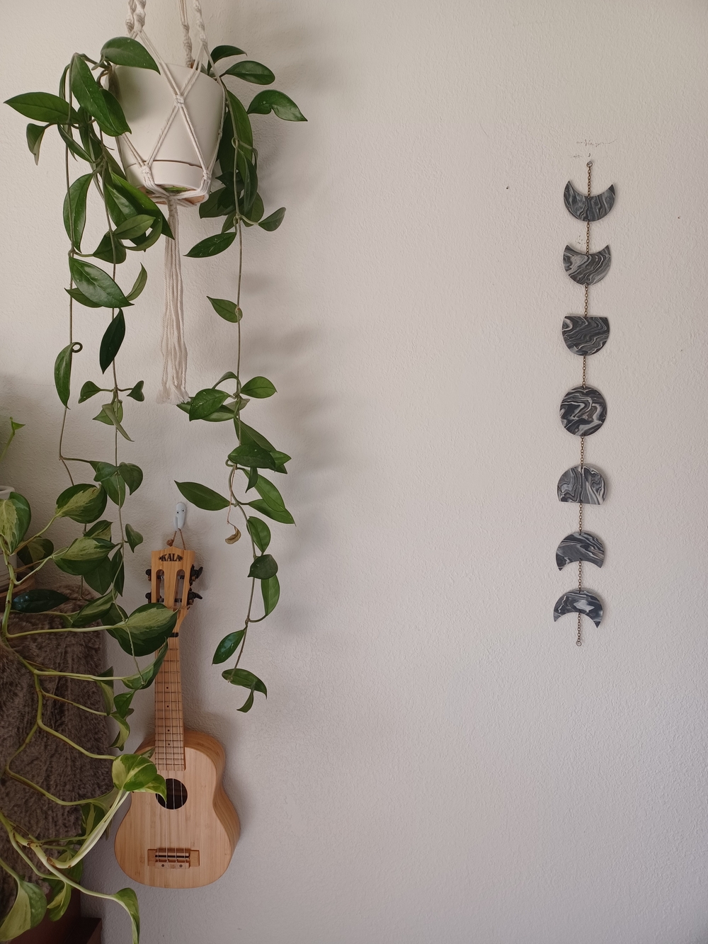 Handmade Marble Moon Phase Wall Hanging - Dark Grey And White